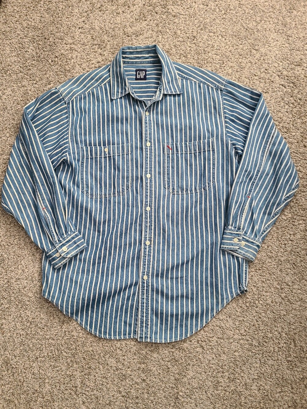 VTG 90s Gap Denim Striped Long Sleeve Button Down Shirt Size S